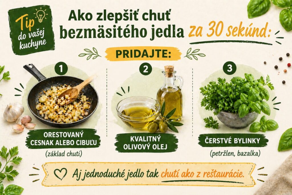 tip do kuchyne ako zlepšiť chuť bezmäsitého jedla cesnak olej bylinky infografika