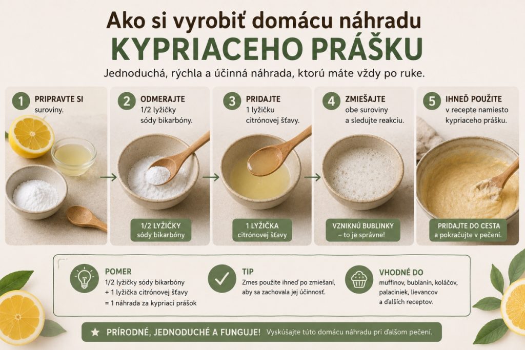 Postup na domácu náhradu kypriaceho prášku zo sódy bikarbóny a citrónu