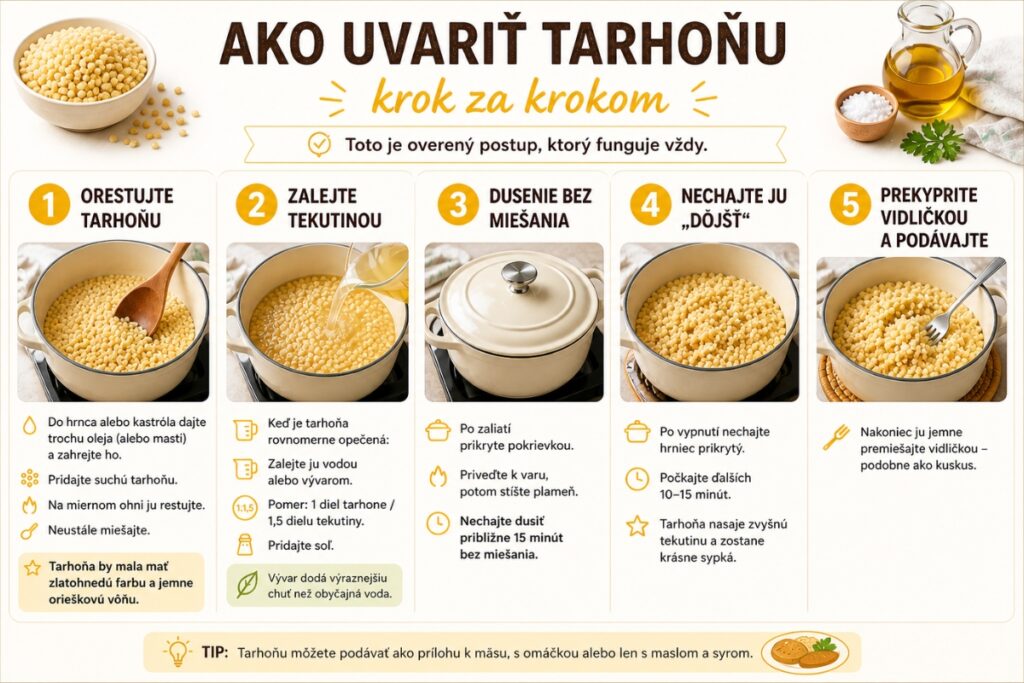 Ako uvariť tarhoňu krok za krokom – postup od restovania po sypkú tarhoňu