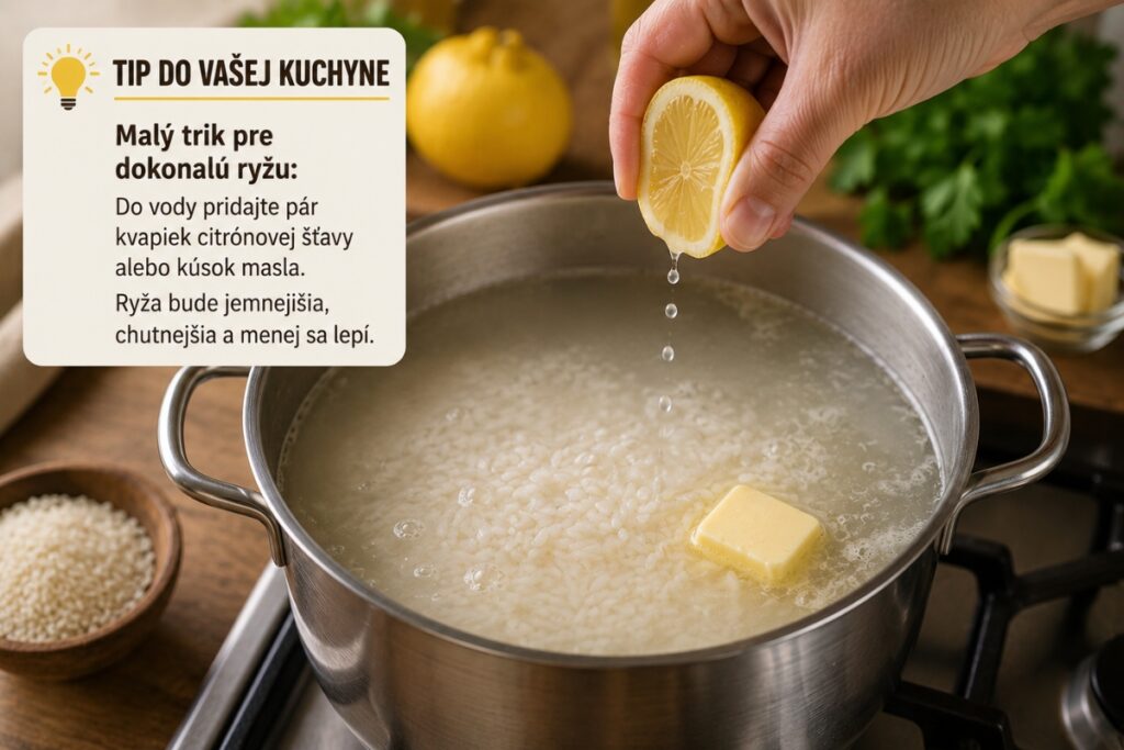 Pridanie citrónovej šťavy a masla do ryže počas varenia